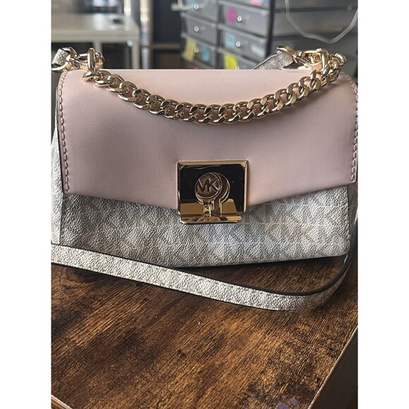MK Michael Kors Handbags - Michael Kors Lita Leather Two Tone Pink Crossbody Designer Bag Preppy Classic
